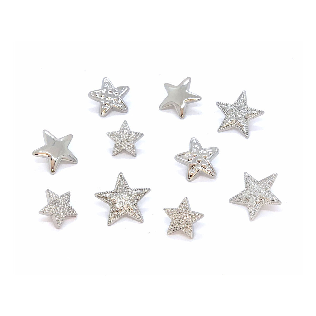 Star Embellishments, Silver Star Buttons - Assorted Sizes and Textures —  Crafted Gift Inc.